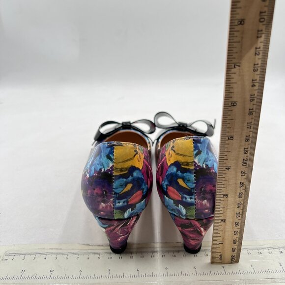 YDN Purple Floral Round Toe Pumps Low Heels Shoes with Bowknot for Work Ladies - Picture 5 of 8